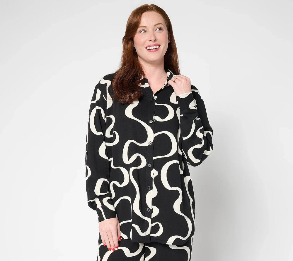 Brandis Dress Out Loud Blouse Womens Large Black Printed Long Sleeve Office
